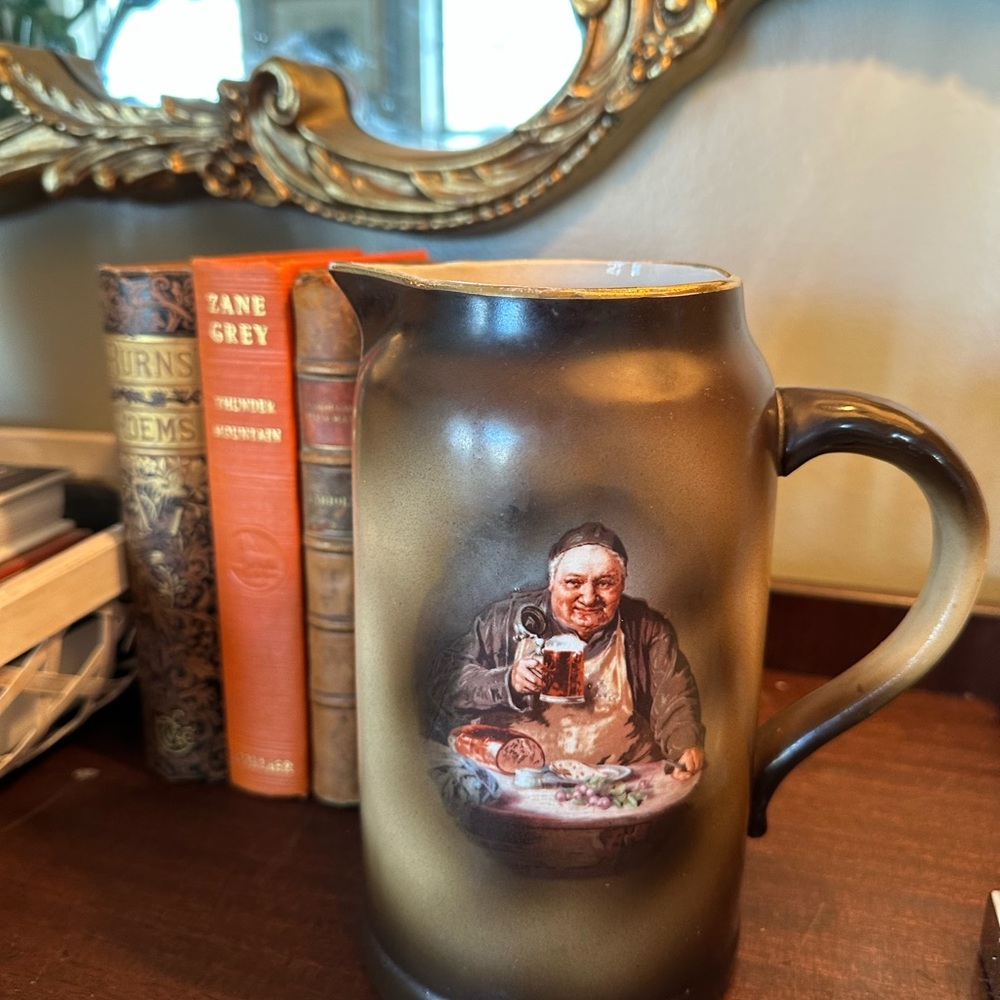 Antique W.H. Tatler Decorating Co Monk Pitcher Brown Ombre Glaze Early 1900s